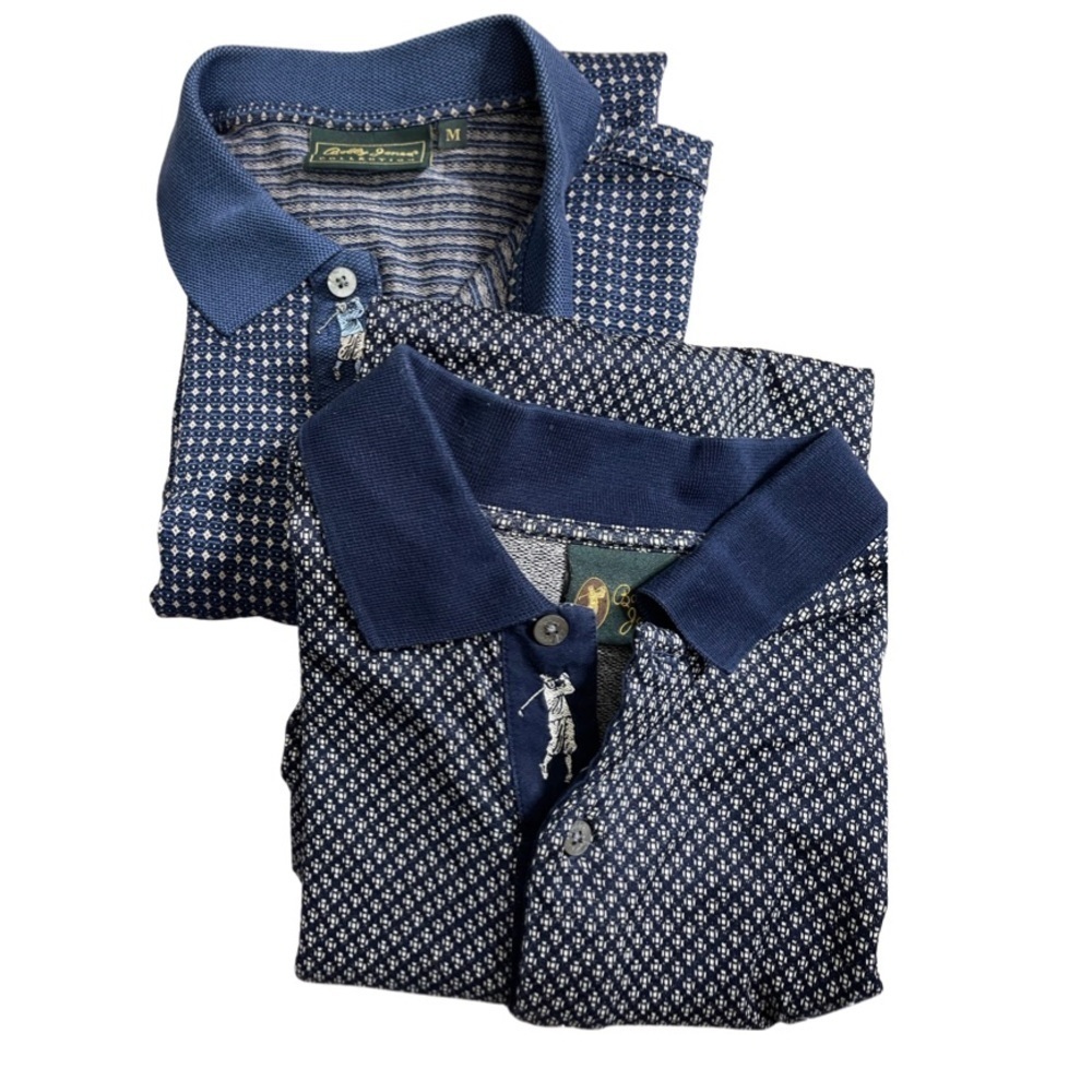Bobby Jones lot of (2) golf polo short sleeve shirts men Medium jacquard print.